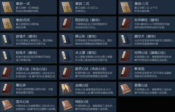 《武侠乂》全技能秘籍一览 有哪些技能